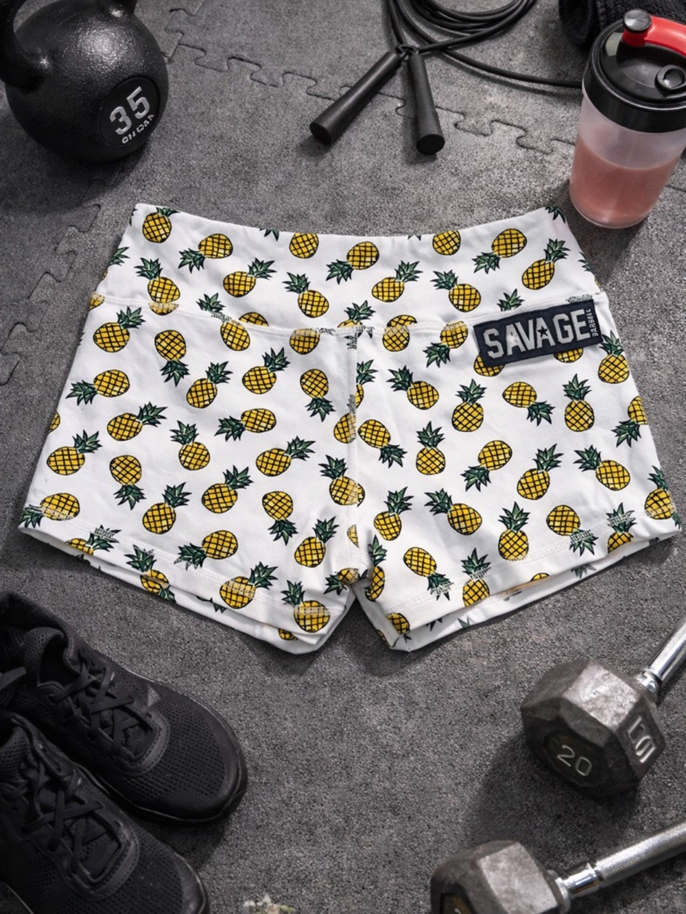 Salvage Barbell White Pineapple Workout CrossFit Booty Shorts Women’s M
